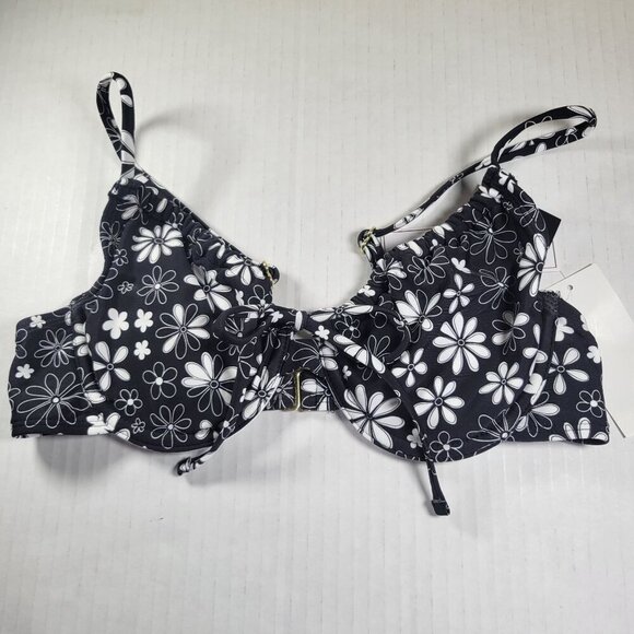 Salt + Cove Black & White Adjustable Ditzy Floral Underwire Bikini Top Size M - Picture 1 of 8